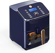 JOY Kitchen Digital Air Fryer with Viewing Window, 6 Cooking Settings, Shake Alert, Auto Shut Off, and Removable Non-Stick Fry Basket & Cooking Bowl, 6 Quart, 1300 Watts, Navy