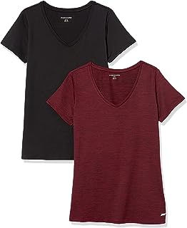 Amazon Essentials Women's Tech Stretch Short-Sleeve V-Neck T-Shirt (Available in Plus Size), Multipacks