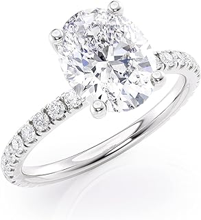 Beverly Hills Jewelers 2 Carat Oval Moissanite Engagement Ring with 1/4 Carat Round Natural Diamond in 14K White Gold (G-H/VS, G-H/SI, cttw, DEW) Anniversary Promise Ring for Women Size 4 to 11