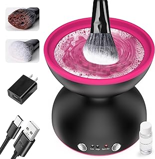 ATAWOL Makeup Brush Cleaner Machine, Two Gears Speed and Dehydration Function，Travel Portable Automatic Use 5V/2A adapter or Power Bank for All Size Beauty Makeup Brush Set Gifts for Women