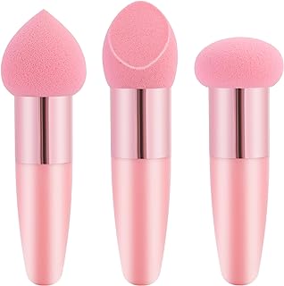 3 Pcs Sponges for Makeup Foundation Sponge Makeup Blending Sponge with Handle Makeup Facial Sponges Cosmetics Puff Sponge Wet and Dry Make Up Applicator Professional Concealer Face Brush