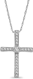 ARAIYA FINE JEWELRY 14K Gold or Silver Diamond Cross Pendant with Gold Plated Silver Rope Chain Necklace (1/4 cttw, I-J Color, I2-I3 Clarity), 18"