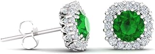 Diamondere Natural and Certified Gemstone and Diamonds Halo Earrings in 14K Solid Gold | 1.34 Carat Earrings for Women