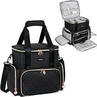 Jaffzora Large Makeup Bag with 3 Removable Cases, Double Layers Travel Cosmetic Storage Organizer Bag with Detachable Dividers, Black