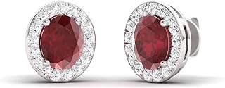 Diamondere Natural and Certified Oval Cut Gemstone Halo Diamond Earrings in 14K Solid Gold | 0.96 Carat Earrings for Women