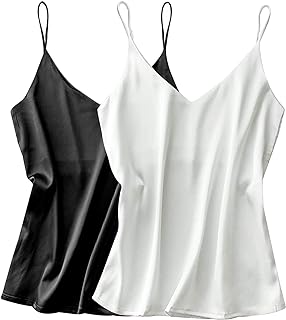 Ekouaer Womens Silk Satin Tank Top 2 Pack V Neck Basic Camisole