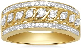 Jewelili 10K Yellow Gold 1/2 Cttw Natural White Round Diamond Anniversary Ring