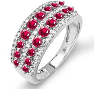 Dazzlingrock Collection 14k Round Ruby And White Diamond Ladies Anniversary Wedding Band Ring, White Gold