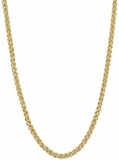 The Diamond Deal 14k REAL Yellow Gold 2.4mm Shiny Lite Weight Hollow Wheat Chain Necklace for Pendants and Charms with Lobster-Claw Clasp