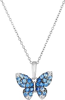 2/3 Carat Blue and White Sapphire Butterfly Pendant Necklace for Women in 14k White Gold on 18 Inches Long Chain by LeVian