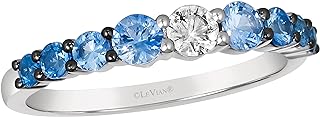 Diamond with White and Blue Sapphire Classic Stackable Band Ring or Earrings for Women in 14k White Gold Promise Anniversary Ring Size 5 to 10 by LeVian