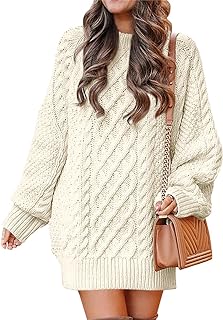 ANRABESS Women 2023 Fall Crewneck Long Sleeve Oversized Cable Knit Chunky Pullover Short Sweater Dresses