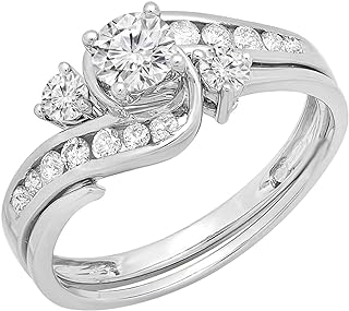 Dazzlingrock Collection 1.00 Carat (ctw) 14K Gold Round Lab Grown White Diamond Ladies Swirl Engagement Ring Set 1 CT