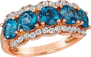 3 Carat White and Blue Topaz Wedding Band Ring for Women in 14k Rose Gold Anniversary Promise Ring Size 4 to 10 by LeVian