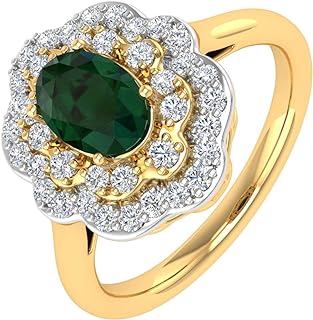 FINEROCK 1.05 Carat Oval Shape Emerald and Round Diamond Engagement Ring in 10K Gold