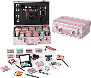 Hot Sugar Makeup Kit for Teenager Girls - Full Starter Cosmetics Set with Eye Shadow Lip Balm Blush Lip Gloss Brush Lip Pencil Eye Pencil and Mirror (Rainbow)