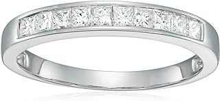 VIR JEWELS 1/2 carat (ctw) Diamond Wedding Anniversary Band for Women Princess Cut in 14K White Gold Channel Set 0.50 cttw, Size 4.5-10