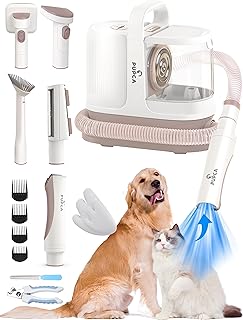 Dog Grooming Kit, 7 in 1 Pet Vacuum Cleaner for Dogs Pet Hair Remover, Large-Capacity Vacuum Dustbin, 12000Pa Suction & Low Noise Vacuum Dog Hair Clipper Nail Grinder Trimmers