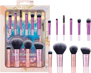 Real Technique Travel Fantasy Mini Brush Kit, Makeup Brushes For Eyeshadow, Highlight, Contour, Powder, & Concealer, Mini Sized Travel Brushes & Makeup Bag, Synthetic Bristles, 11 Piece Set