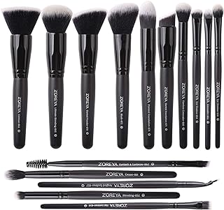 Zoreya Makeup Brushes 15Pcs Makeup Brush Set Premium Synthetic Kabuki Brush Cosmetics Foundation Concealers Powder Blush Blending Face Eye Shadows Black Brush Sets
