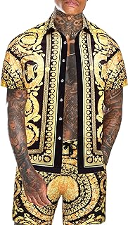 Daupanzees Men's Luxury Casual Button Down Short Sleeve Hawaiian Shirt Suits