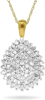 10k Polished Yellow And White Gold Chain & Round Shaped Pendant with Diamond April Birthstone For Women, Birthdays, Anniversaries, Valentines Day, Mothers Day - (Diamond 0.50 Ct.) 18 Inch Chain