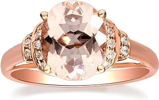 Gin and Grace 10K Rose Gold Genuine Morganite Ring with Diamonds for women | Ethically, authentically & organically sourced (Oval-cut) shaped Morganite hand-crafted jewelry for her | Morganite Ring fo