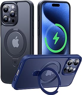 CASEKOO Genuine Official Magnetic Ring Stand for iPhone 15 Pro Max Case [Military Drop Protection] [Compatible with MagSafe] Matte Translucent Slim iPhone 15 ProMax Case 6.7'' 2023, Black
