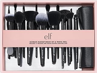 e.l.f. Ultimate Makeup Brush Set & Travel Roll, 17-Piece Brush Kit, Brushes For Eyeshadow, Foundation, Powder, Concealer & more, Vegan & Cruelty-free
