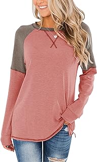Bingerlily Women's Casual Long Sleeve Tunic Tops Crew Neck Color Block Blouses