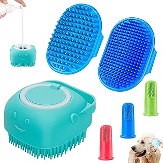 3PCS Dog Bath Brush | Dog Shampoo Brush | Dog Scrubber for Bath | Dog Bath Brush Scrubber | Dog Shower/Washing Brush with Adjustable Ring Handle for Short & Long Hair (Blue Blue Blue)
