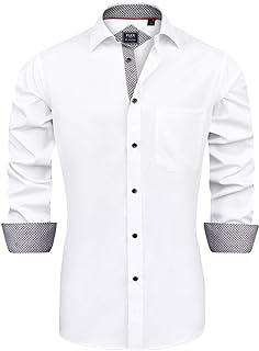 J.VER Men's Casual Long Sleeve Stretch Dress Shirt Wrinkle-Free Regular Fit Button Down Shirts
