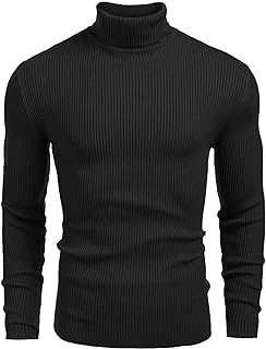 COOFANDY Mens Ribbed Slim Fit Knitted Pullover Turtleneck Sweater