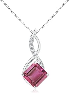 Angara Natural 1 Carat Pink Tourmaline Infinity Pendant Necklace for Women, Girls with Diamond Accents in 14K White Gold (AAAA Pink Tourmaline) - October Birthstone Jewelry Gift for Her