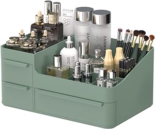 CHANCETSUI Makeup Organizer With Drawers, Countertop Organizer for Cosmetics, Vanity Holder for Lipstick, Brushes, Lotions, Eyeshadow, Nail Polish and Jewelry (Green)
