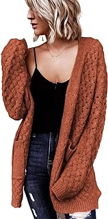 Dokotoo Women's 2023 Fashion Casual Open Front Long Sleeve Chunky Cable Knit Cardigans Sweaters Outerwear Coats with Pockets