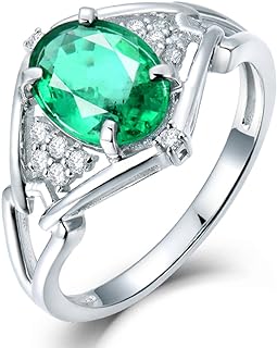 Lanmi 14K White Gold Natural Green Emerald Rings Brilliant Diamond Engagement Wedding for Women Promotion