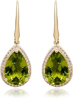 Gin & Grace 14K Yellow Gold Genuine Peridot and Diamond (I1) Earring for Women.