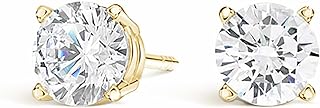 Tioneer Jewelry | Round Brilliant and IGI Certified Round Brilliant Cut Lab Grown Diamond Stud Earrings | Earrings for Women with Butterfly Push Back | Yellow Gold Solitaire Stud Earrings