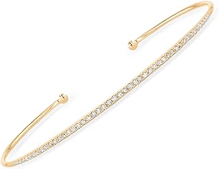 JULIETTE COLLECTION 14K Gold Diamond Thin Bangle Cuff Bracelets for Women