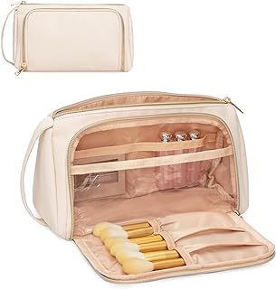 CUBETASTIC Makeup Bag, Cosmetic Bag for Women, Small Travel Make Up Storage Organizer with Makeup Brush Compartment, Portable & Waterproof