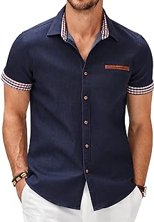 COOFANDY Men's Casual Short Sleeve Button Down Dress Shirt Denim Work Shirts