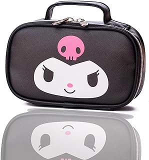 Akutoer Cartoon Cosmetic Bag With Zipper,Kawaii Waterproof Travel Toiletry Bag Makeup Bag,Cute Brush Organizer Toiletry Bag for Women Girls (Kuro)