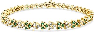 Jewelry Bliss Solid 14k Yellow Gold Emerald Bracelet, Three Stone Traingle Green Emerald and Diamond Link Bracelet For Women. May Birthstone 7.5 Inches (Dia 2.00 Carats, SI2-I1)