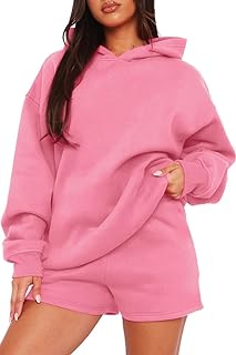 FUPHINE Womens 2 Piece Outfits Oversized Sweashirts Longsleeve Hoodie Tracksuit Shorts Fall Winter Fashion Sweatsuits