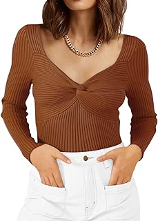 LILLUSORY Women's Sweaters Sexy Twist Knot Top Ribbed Knit Going Out Long Sleeve Y2k Pullover Sweater Tops