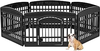 IRIS USA 24" Exercise 6-Panel Pet Playpen with Door, Dog Cat Playpen For Puppy Small Dogs Keep Pets Secure Easy Assemble Easy Storing Customizable Non-Skid Rubber Feet, Black