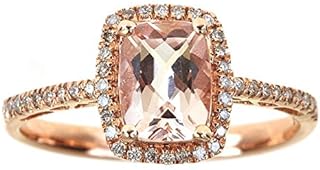 Gin & Grace 10K Rose Gold Genuine Morganite Ring with Diamonds for women | Ethically, authentically & organically sourced (Cushion-cut) shaped Morganite hand-crafted jewelry for her | Morganite Ring f