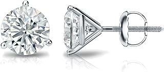 IGI Certified 1/4 to 5 Carat Lab Grown Diamond Round Stud Earrings for Women in 14k Gold or Platinum (E-F Color, SI1-SI2 Clarity, cttw) 3-Prong Martini Set Round Cut Screw Back Studs by Diamond Wish