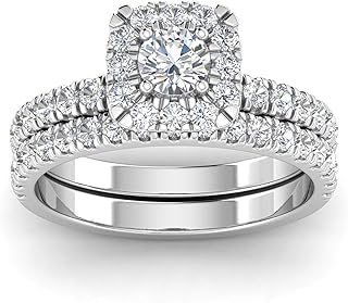 IGI Certified 1.50 Carat TW Diamond Halo Engagement Ring Bridal Set in 10k White Gold (G-H, I2-I3)